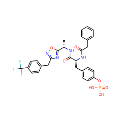 C[C@H](NC(=O)[C@H](Cc1ccc(OP(=O)(O)O)cc1)NC(=O)Cc1ccccc1)c1nc(Cc2ccc(C(F)(F)F)cc2)no1 ZINC000027330293