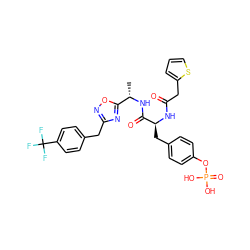 C[C@H](NC(=O)[C@H](Cc1ccc(OP(=O)(O)O)cc1)NC(=O)Cc1cccs1)c1nc(Cc2ccc(C(F)(F)F)cc2)no1 ZINC000027412555