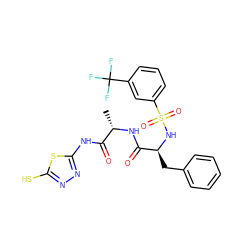 C[C@H](NC(=O)[C@H](Cc1ccccc1)NS(=O)(=O)c1cccc(C(F)(F)F)c1)C(=O)Nc1nnc(S)s1 ZINC000010450460