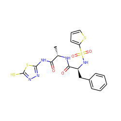 C[C@H](NC(=O)[C@H](Cc1ccccc1)NS(=O)(=O)c1cccs1)C(=O)Nc1nnc(S)s1 ZINC000010450464