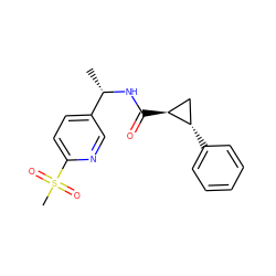 C[C@H](NC(=O)[C@H]1C[C@@H]1c1ccccc1)c1ccc(S(C)(=O)=O)nc1 ZINC000095589133