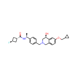 C[C@H](NC(=O)[C@H]1C[C@H](F)C1)c1ccc(CN2Cc3ccc(OCC4CC4)cc3[C@H](O)C2)cc1 ZINC001772639067