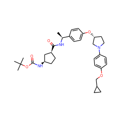 C[C@H](NC(=O)[C@H]1CC[C@@H](NC(=O)OC(C)(C)C)C1)c1ccc(O[C@@H]2CCN(c3ccc(OCC4CC4)cc3)C2)cc1 ZINC001772587329