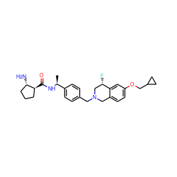 C[C@H](NC(=O)[C@H]1CCC[C@@H]1N)c1ccc(CN2Cc3ccc(OCC4CC4)cc3[C@@H](F)C2)cc1 ZINC001772584209