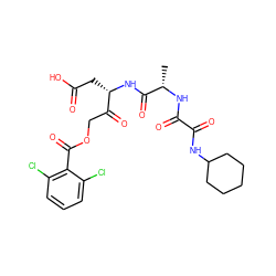 C[C@H](NC(=O)C(=O)NC1CCCCC1)C(=O)N[C@@H](CC(=O)O)C(=O)COC(=O)c1c(Cl)cccc1Cl ZINC001772610070