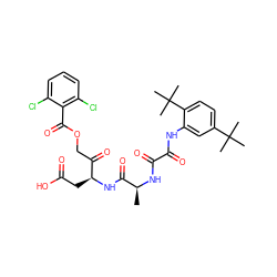 C[C@H](NC(=O)C(=O)Nc1cc(C(C)(C)C)ccc1C(C)(C)C)C(=O)N[C@@H](CC(=O)O)C(=O)COC(=O)c1c(Cl)cccc1Cl ZINC000028526144