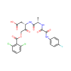 C[C@H](NC(=O)C(=O)Nc1ccc(F)cc1)C(=O)N[C@@H](CC(=O)O)C(=O)COC(=O)c1c(Cl)cccc1Cl ZINC001772620533