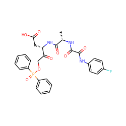 C[C@H](NC(=O)C(=O)Nc1ccc(F)cc1)C(=O)N[C@@H](CC(=O)O)C(=O)COP(=O)(c1ccccc1)c1ccccc1 ZINC001772588814