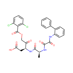 C[C@H](NC(=O)C(=O)Nc1ccccc1-c1ccccc1)C(=O)N[C@@H](CC(=O)O)C(=O)COC(=O)c1c(Cl)cccc1Cl ZINC000028526876