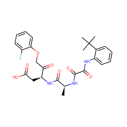 C[C@H](NC(=O)C(=O)Nc1ccccc1C(C)(C)C)C(=O)N[C@@H](CC(=O)O)C(=O)COc1ccccc1F ZINC000139629141