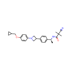 C[C@H](NC(=O)C(C)(C)C#N)c1ccc(C2CN(c3ccc(OCC4CC4)cc3)C2)cc1 ZINC000149931137