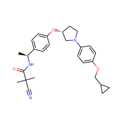 C[C@H](NC(=O)C(C)(C)C#N)c1ccc(O[C@@H]2CCN(c3ccc(OCC4CC4)cc3)C2)cc1 ZINC001772646811