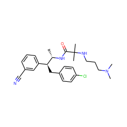 C[C@H](NC(=O)C(C)(C)NCCCN(C)C)[C@@H](Cc1ccc(Cl)cc1)c1cccc(C#N)c1 ZINC000045254788