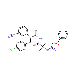 C[C@H](NC(=O)C(C)(C)Nc1cc(-c2ccccc2)on1)[C@@H](Cc1ccc(Cl)cc1)c1cccc(C#N)c1 ZINC000045284611