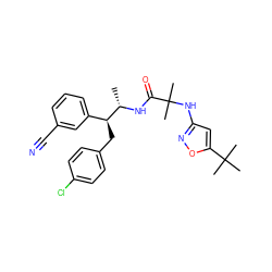 C[C@H](NC(=O)C(C)(C)Nc1cc(C(C)(C)C)on1)[C@@H](Cc1ccc(Cl)cc1)c1cccc(C#N)c1 ZINC000045320660