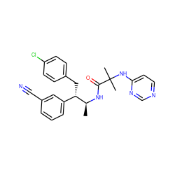 C[C@H](NC(=O)C(C)(C)Nc1ccncn1)[C@@H](Cc1ccc(Cl)cc1)c1cccc(C#N)c1 ZINC000045245752