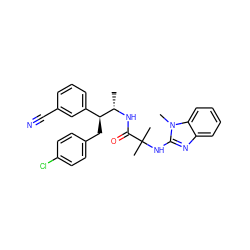 C[C@H](NC(=O)C(C)(C)Nc1nc2ccccc2n1C)[C@@H](Cc1ccc(Cl)cc1)c1cccc(C#N)c1 ZINC000045245883