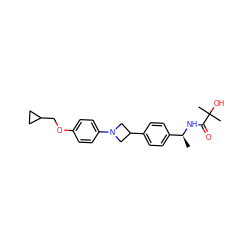 C[C@H](NC(=O)C(C)(C)O)c1ccc(C2CN(c3ccc(OCC4CC4)cc3)C2)cc1 ZINC000149936554