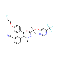 C[C@H](NC(=O)C(C)(C)Oc1cc(C(F)(F)F)ncn1)[C@@H](Cc1ccc(OCCF)cc1)c1cccc(C#N)c1 ZINC000028701776