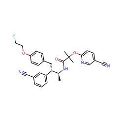 C[C@H](NC(=O)C(C)(C)Oc1ccc(C#N)cn1)[C@@H](Cc1ccc(OCCF)cc1)c1cccc(C#N)c1 ZINC000028701772