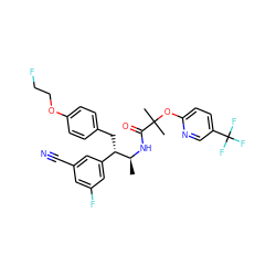 C[C@H](NC(=O)C(C)(C)Oc1ccc(C(F)(F)F)cn1)[C@@H](Cc1ccc(OCCF)cc1)c1cc(F)cc(C#N)c1 ZINC000028701764