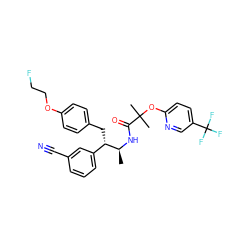 C[C@H](NC(=O)C(C)(C)Oc1ccc(C(F)(F)F)cn1)[C@@H](Cc1ccc(OCCF)cc1)c1cccc(C#N)c1 ZINC000014208722