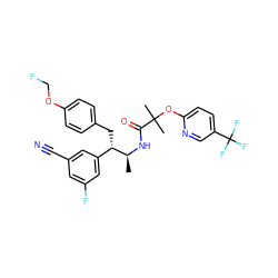 C[C@H](NC(=O)C(C)(C)Oc1ccc(C(F)(F)F)cn1)[C@@H](Cc1ccc(OCF)cc1)c1cc(F)cc(C#N)c1 ZINC000028701762