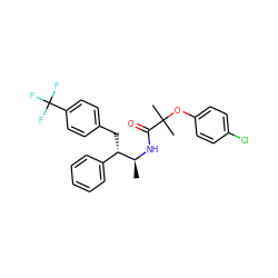 C[C@H](NC(=O)C(C)(C)Oc1ccc(Cl)cc1)[C@@H](Cc1ccc(C(F)(F)F)cc1)c1ccccc1 ZINC000036294855