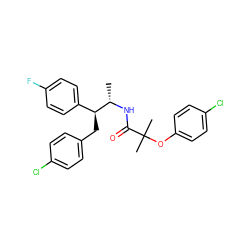 C[C@H](NC(=O)C(C)(C)Oc1ccc(Cl)cc1)[C@@H](Cc1ccc(Cl)cc1)c1ccc(F)cc1 ZINC000036294827