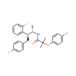 C[C@H](NC(=O)C(C)(C)Oc1ccc(Cl)cc1)[C@@H](Cc1ccc(Cl)cc1)c1ccccc1F ZINC000036294841