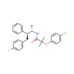 C[C@H](NC(=O)C(C)(C)Oc1ccc(Cl)cc1)[C@@H](Cc1ccc(F)cc1)c1ccccc1 ZINC000036294861