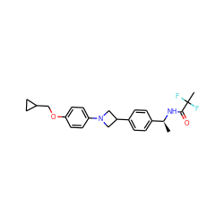 C[C@H](NC(=O)C(C)(F)F)c1ccc(C2CN(c3ccc(OCC4CC4)cc3)C2)cc1 ZINC000149954401