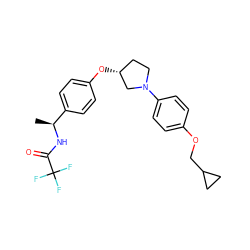 C[C@H](NC(=O)C(F)(F)F)c1ccc(O[C@@H]2CCN(c3ccc(OCC4CC4)cc3)C2)cc1 ZINC000223369660