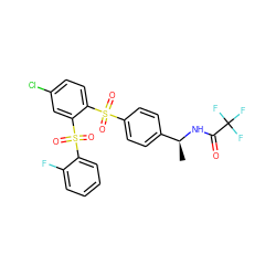 C[C@H](NC(=O)C(F)(F)F)c1ccc(S(=O)(=O)c2ccc(Cl)cc2S(=O)(=O)c2ccccc2F)cc1 ZINC000001490840