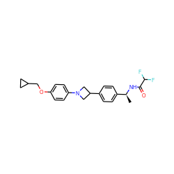 C[C@H](NC(=O)C(F)F)c1ccc(C2CN(c3ccc(OCC4CC4)cc3)C2)cc1 ZINC000149934352