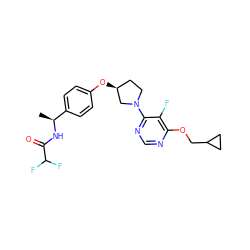 C[C@H](NC(=O)C(F)F)c1ccc(O[C@H]2CCN(c3ncnc(OCC4CC4)c3F)C2)cc1 ZINC000261153467