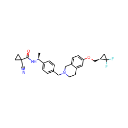 C[C@H](NC(=O)C1(C#N)CC1)c1ccc(CN2CCc3cc(OC[C@H]4CC4(F)F)ccc3C2)cc1 ZINC001772580938