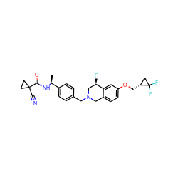 C[C@H](NC(=O)C1(C#N)CC1)c1ccc(CN2Cc3ccc(OC[C@@H]4CC4(F)F)cc3[C@H](F)C2)cc1 ZINC001772650177