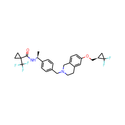 C[C@H](NC(=O)C1(C(F)(F)F)CC1)c1ccc(CN2CCc3cc(OC[C@H]4CC4(F)F)ccc3C2)cc1 ZINC001772626295