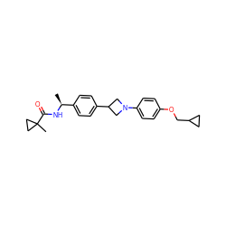 C[C@H](NC(=O)C1(C)CC1)c1ccc(C2CN(c3ccc(OCC4CC4)cc3)C2)cc1 ZINC000149978091