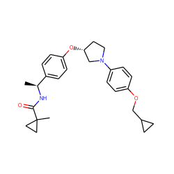 C[C@H](NC(=O)C1(C)CC1)c1ccc(O[C@@H]2CCN(c3ccc(OCC4CC4)cc3)C2)cc1 ZINC001772634244