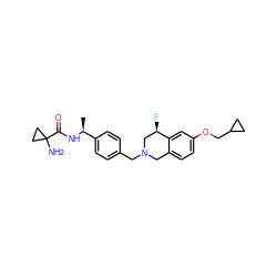 C[C@H](NC(=O)C1(N)CC1)c1ccc(CN2Cc3ccc(OCC4CC4)cc3[C@H](F)C2)cc1 ZINC001772597150