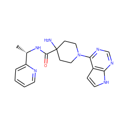 C[C@H](NC(=O)C1(N)CCN(c2ncnc3[nH]ccc23)CC1)c1ccccn1 ZINC000095583787