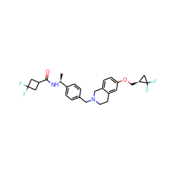 C[C@H](NC(=O)C1CC(F)(F)C1)c1ccc(CN2CCc3cc(OC[C@H]4CC4(F)F)ccc3C2)cc1 ZINC001772636339