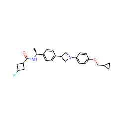 C[C@H](NC(=O)C1CC(F)C1)c1ccc(C2CN(c3ccc(OCC4CC4)cc3)C2)cc1 ZINC000149952398