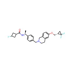 C[C@H](NC(=O)C1CC(F)C1)c1ccc(CN2CCc3cc(OC[C@@H]4CC4(F)F)ccc3C2)cc1 ZINC001772611421