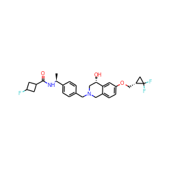 C[C@H](NC(=O)C1CC(F)C1)c1ccc(CN2Cc3ccc(OC[C@@H]4CC4(F)F)cc3[C@@H](O)C2)cc1 ZINC001772608347