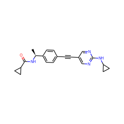 C[C@H](NC(=O)C1CC1)c1ccc(C#Cc2cnc(NC3CC3)nc2)cc1 ZINC000113414233