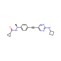 C[C@H](NC(=O)C1CC1)c1ccc(C#Cc2cnc(NC3CCC3)nc2)cc1 ZINC000113414264