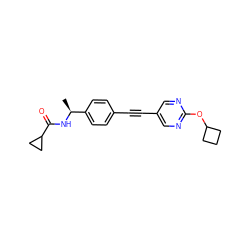 C[C@H](NC(=O)C1CC1)c1ccc(C#Cc2cnc(OC3CCC3)nc2)cc1 ZINC000142357802